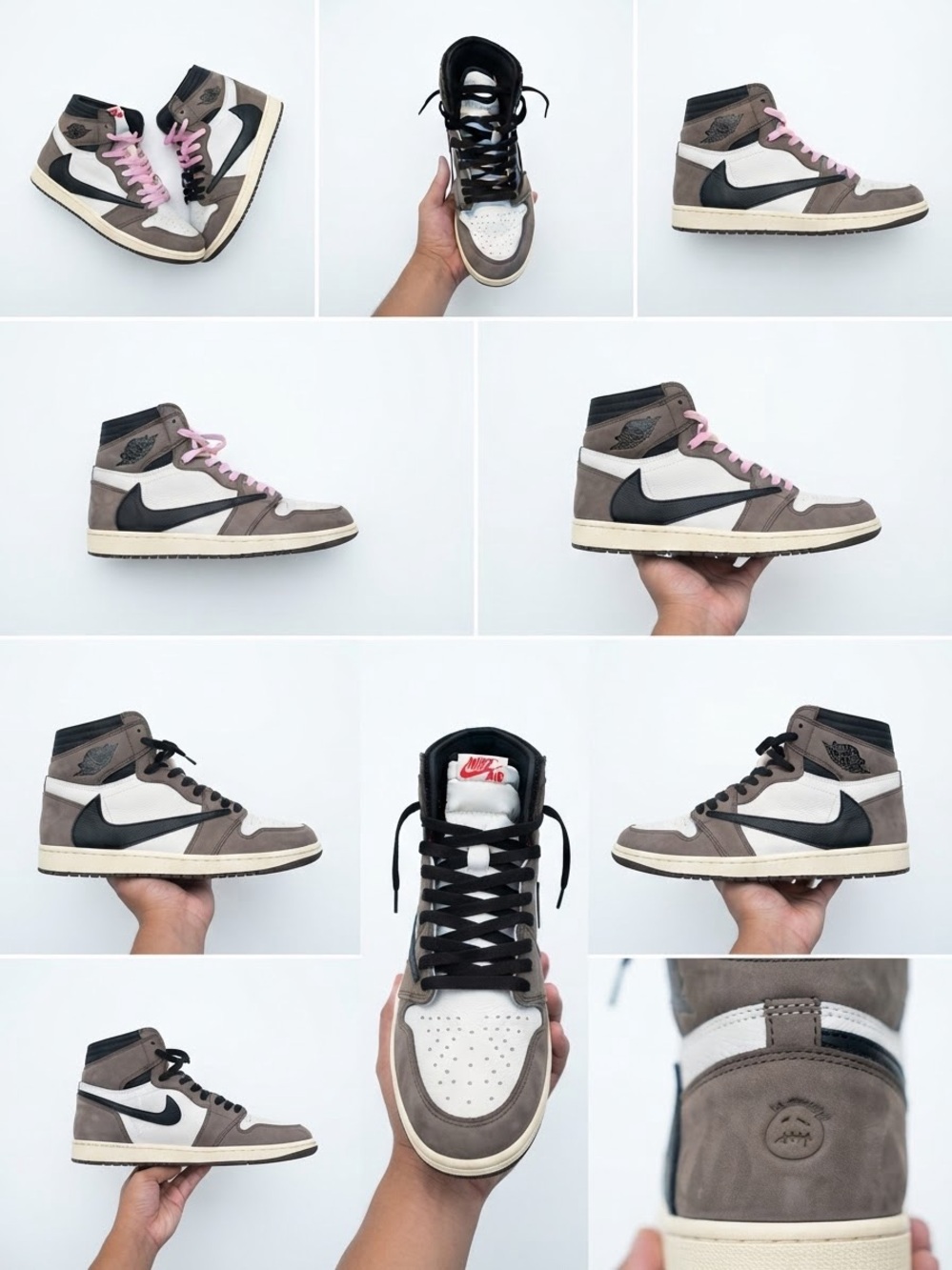 Jordan 1 High Travis Scott Taupe Black White with Pink Laces